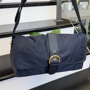 Talbots navy leather canvas shoulder handbag purse, like new, adjustable strap